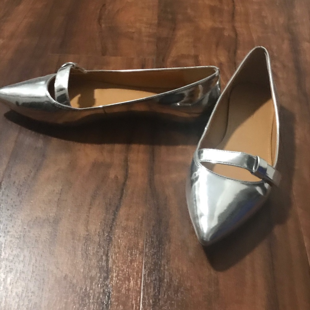 NWOT US7 Silver Jcrew Pointed Toe Flats